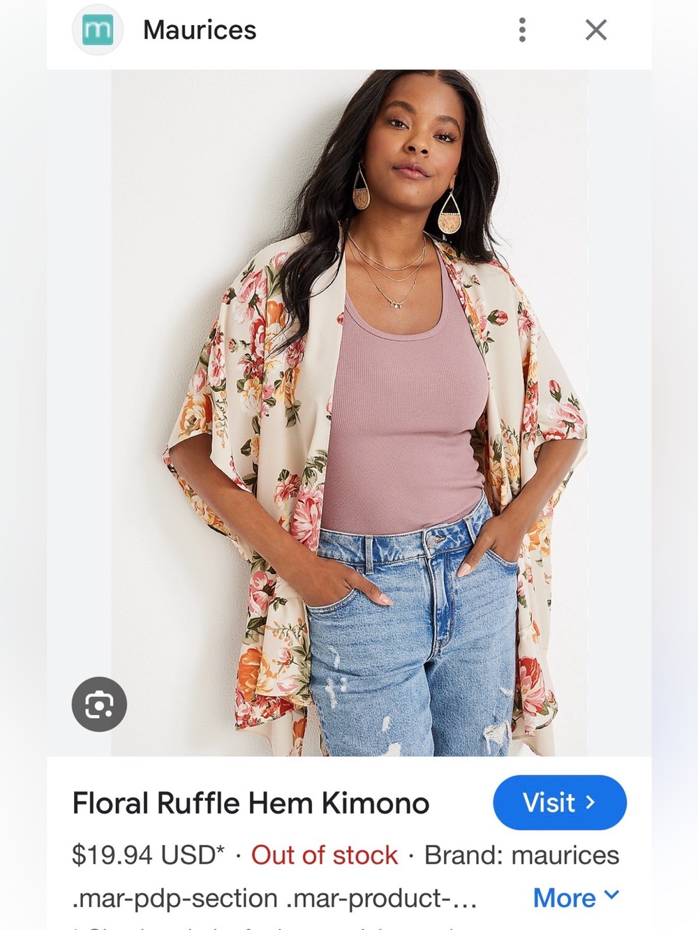 Maurices Cream Floral Open Front Kimono with Pink & Yellow Blooms One Size
